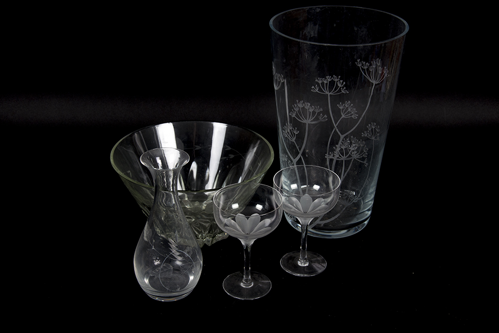 Collection of Etched Glass PIeces