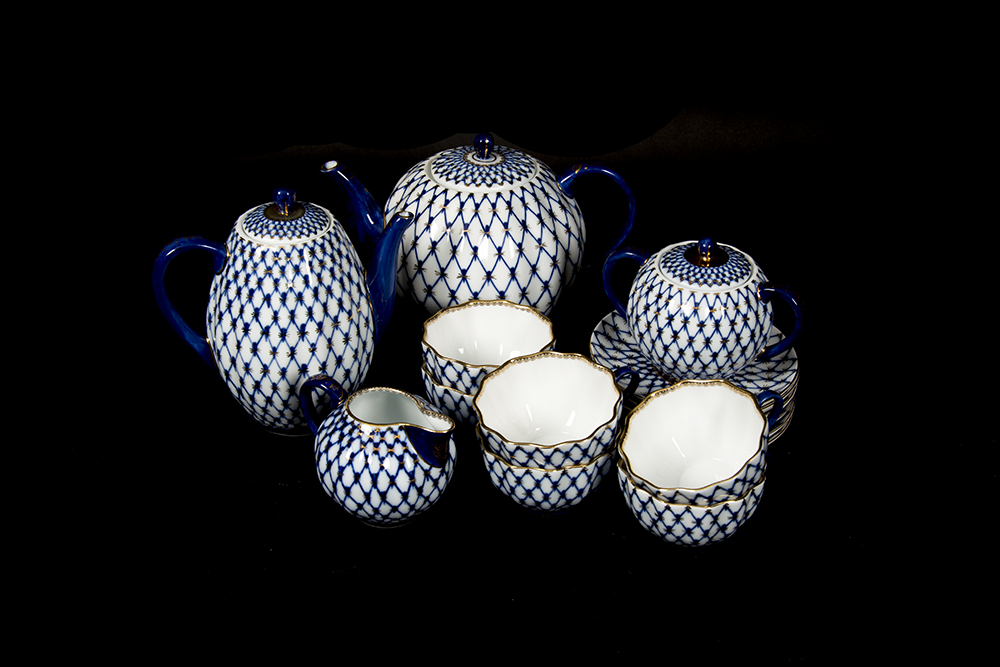 Russian Cobalt Tea Set Reproduction
