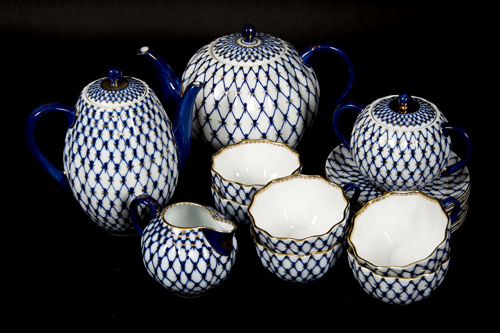 Russian Cobalt Tea Set Reproduction