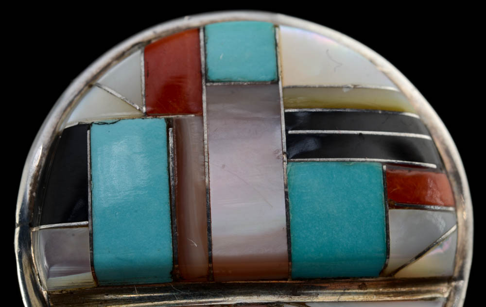 CS Lonjose Signed Zuni Inlaid Earrings