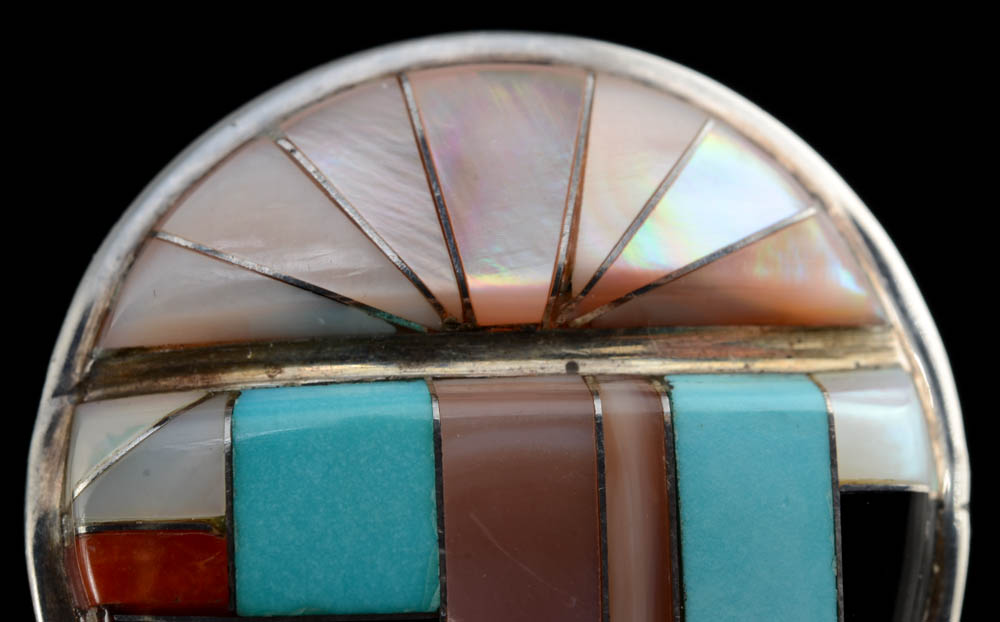 CS Lonjose Signed Zuni Inlaid Earrings