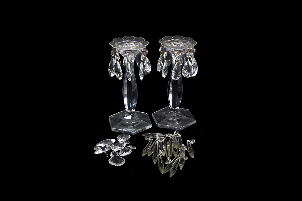 Set of Molded Crystal Candlesticks with Bobeches