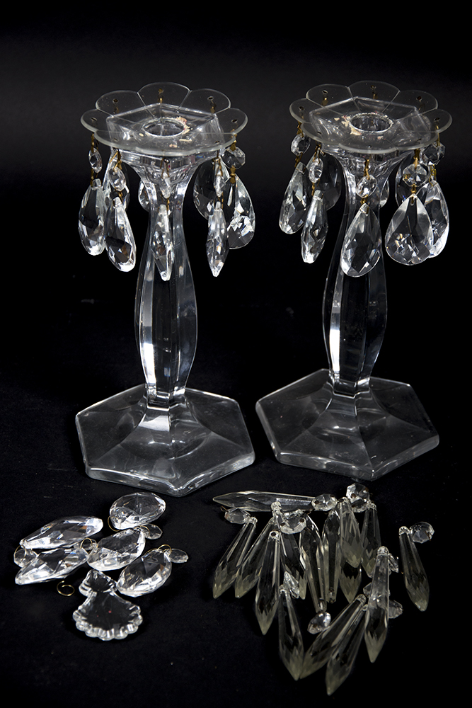 Set of Molded Crystal Candlesticks with Bobeches