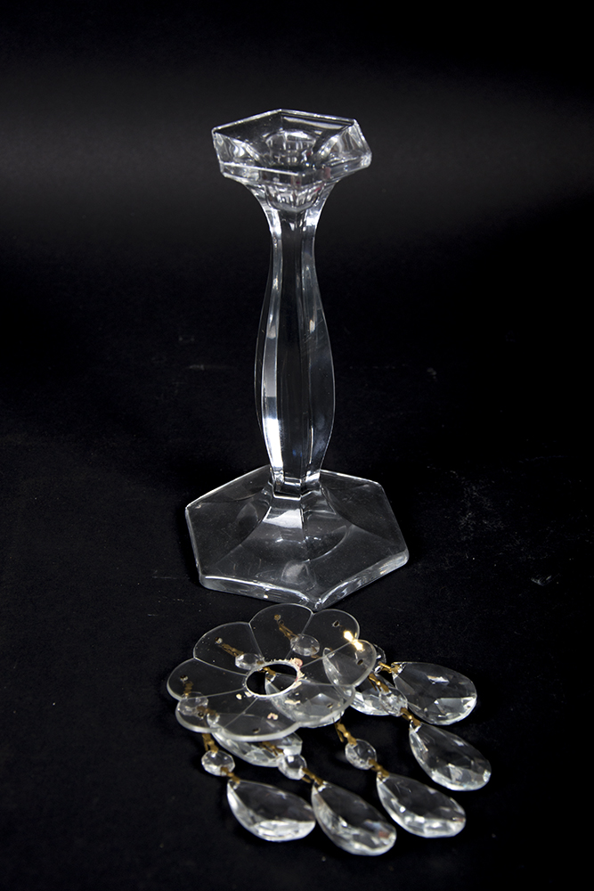 Set of Molded Crystal Candlesticks with Bobeches