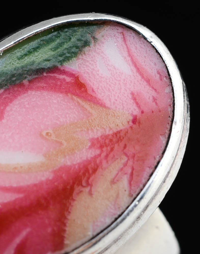 Handmade J. Lee Signed Sterling Silver Porcelain Shard Ring