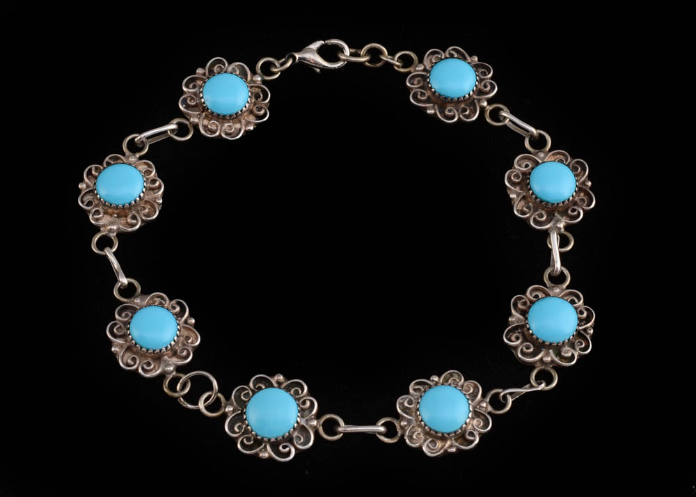 Signed Michael Rogers Sterling Reconstructed Turquoise Bracelet