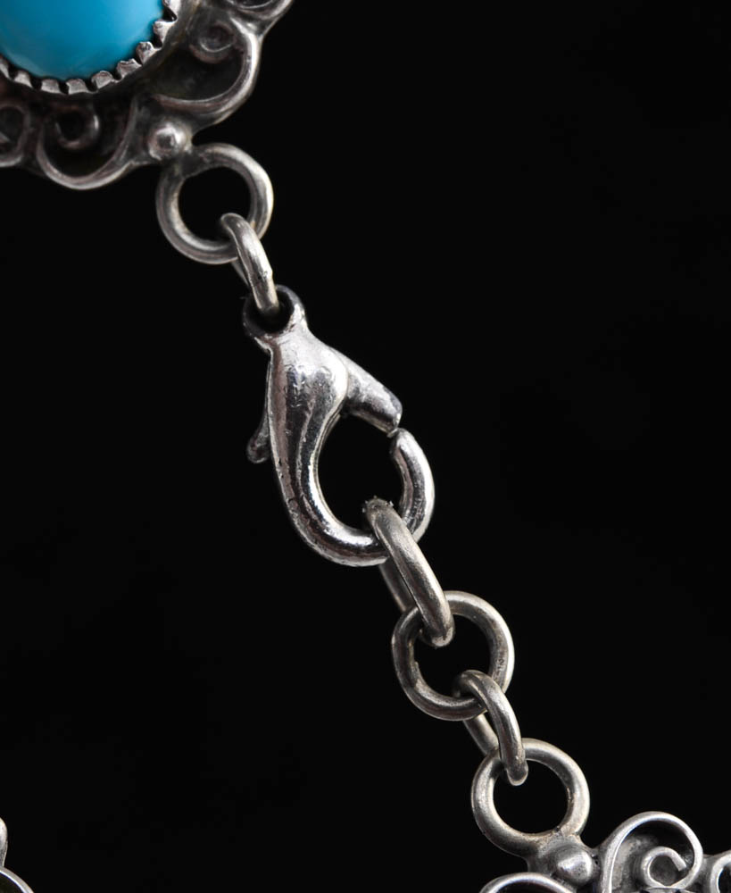 Signed Michael Rogers Sterling Reconstructed Turquoise Bracelet