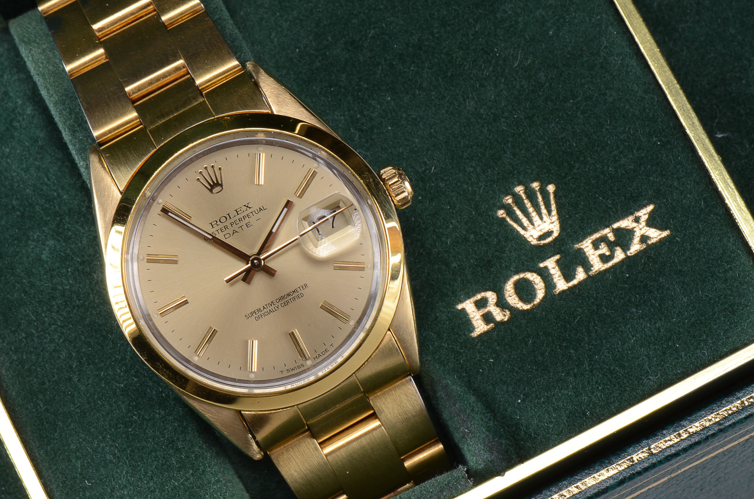 Rolex Date Gold Shell/Plated Steel 15505 Champagne Index Auto