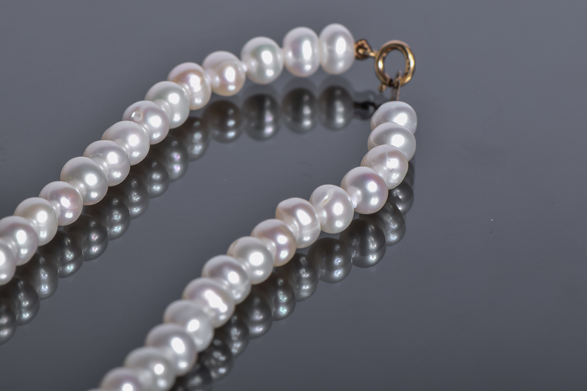 14K Yellow Gold Single Strand Pearl Bracelet
