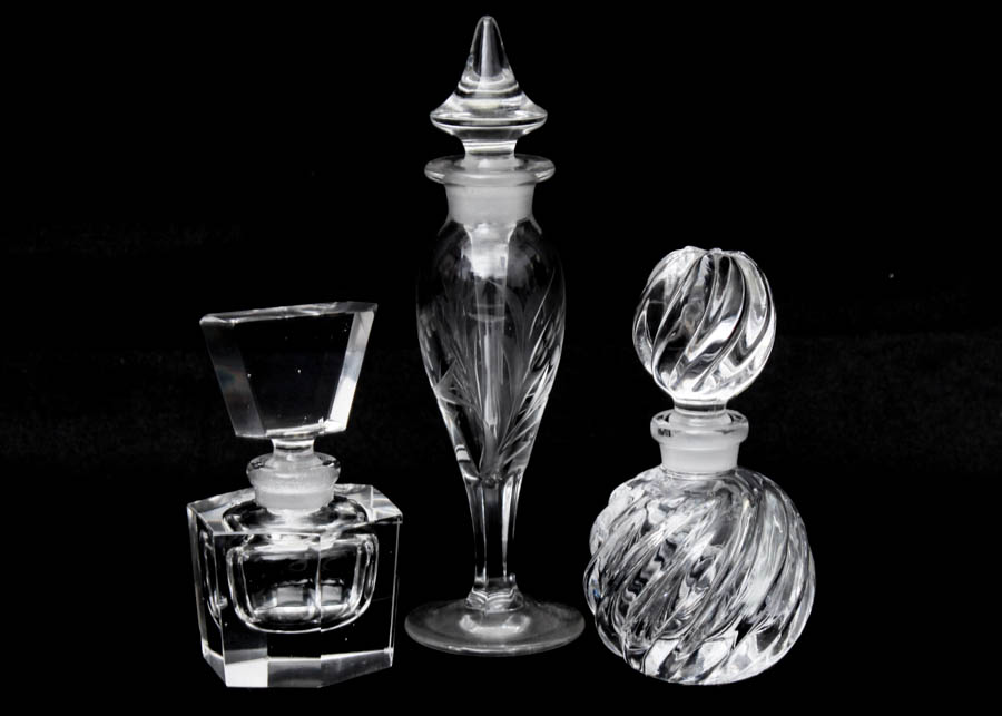 Trio of Molded Glass Perfume Bottles