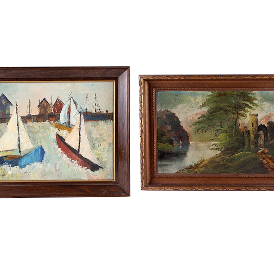 Pair of Original Oil Paintings with Sailboats