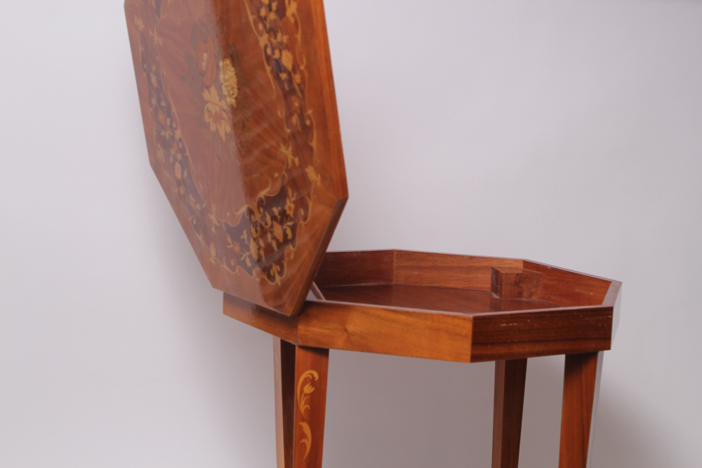 Vintage Octagon Inlaid Italian Music Box Table