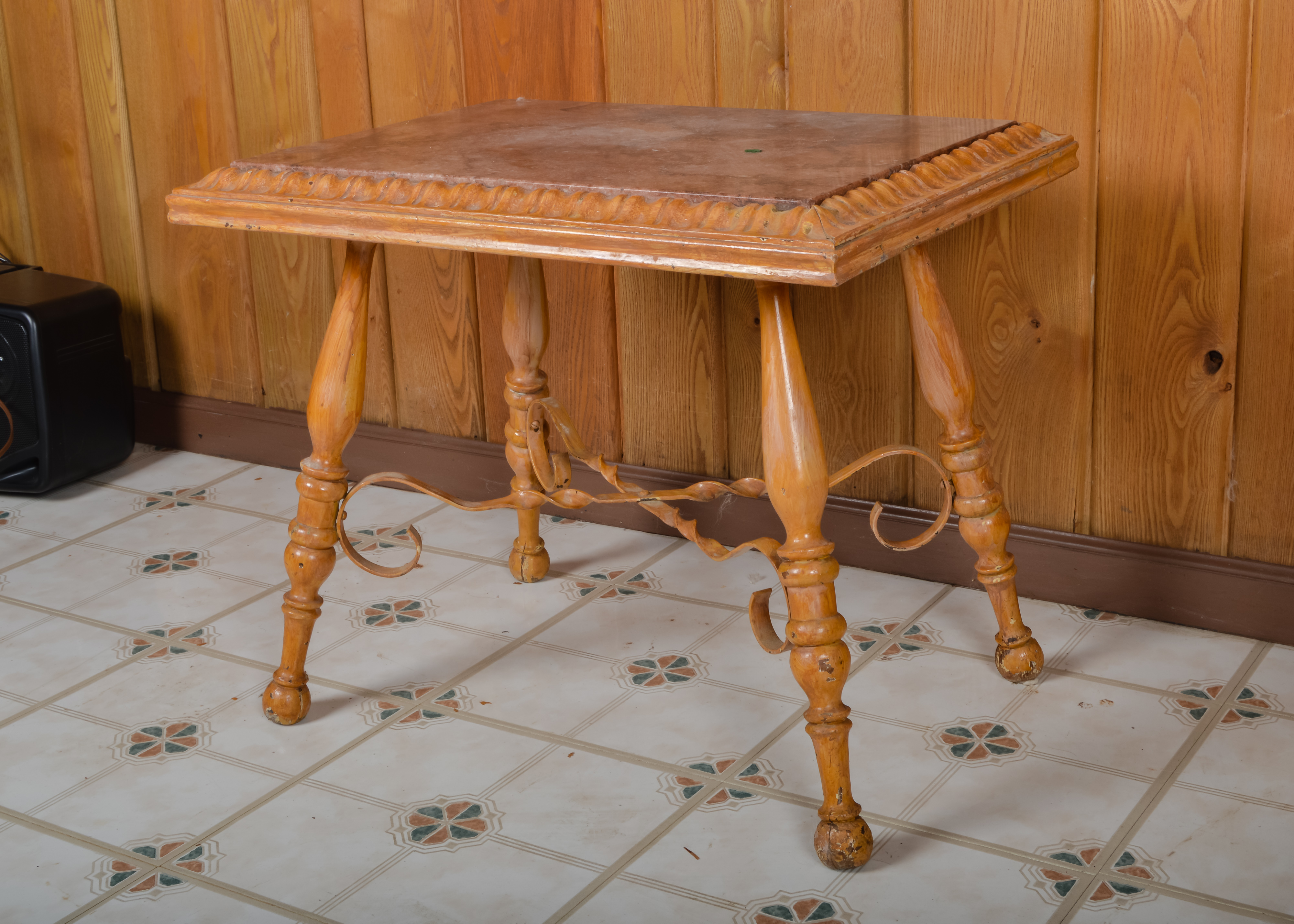 Granite Top and Wood Base End Table