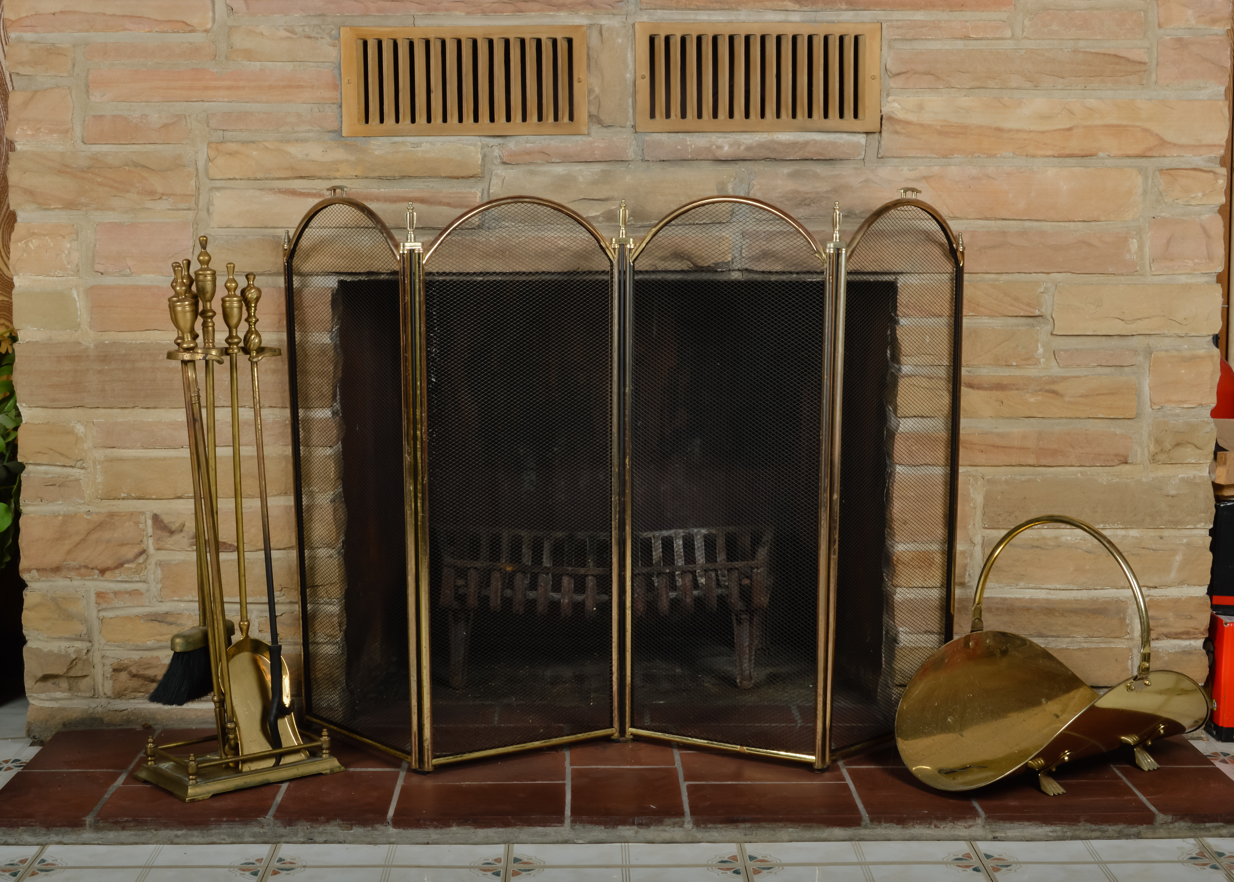 Brass Tone Fireplace Set