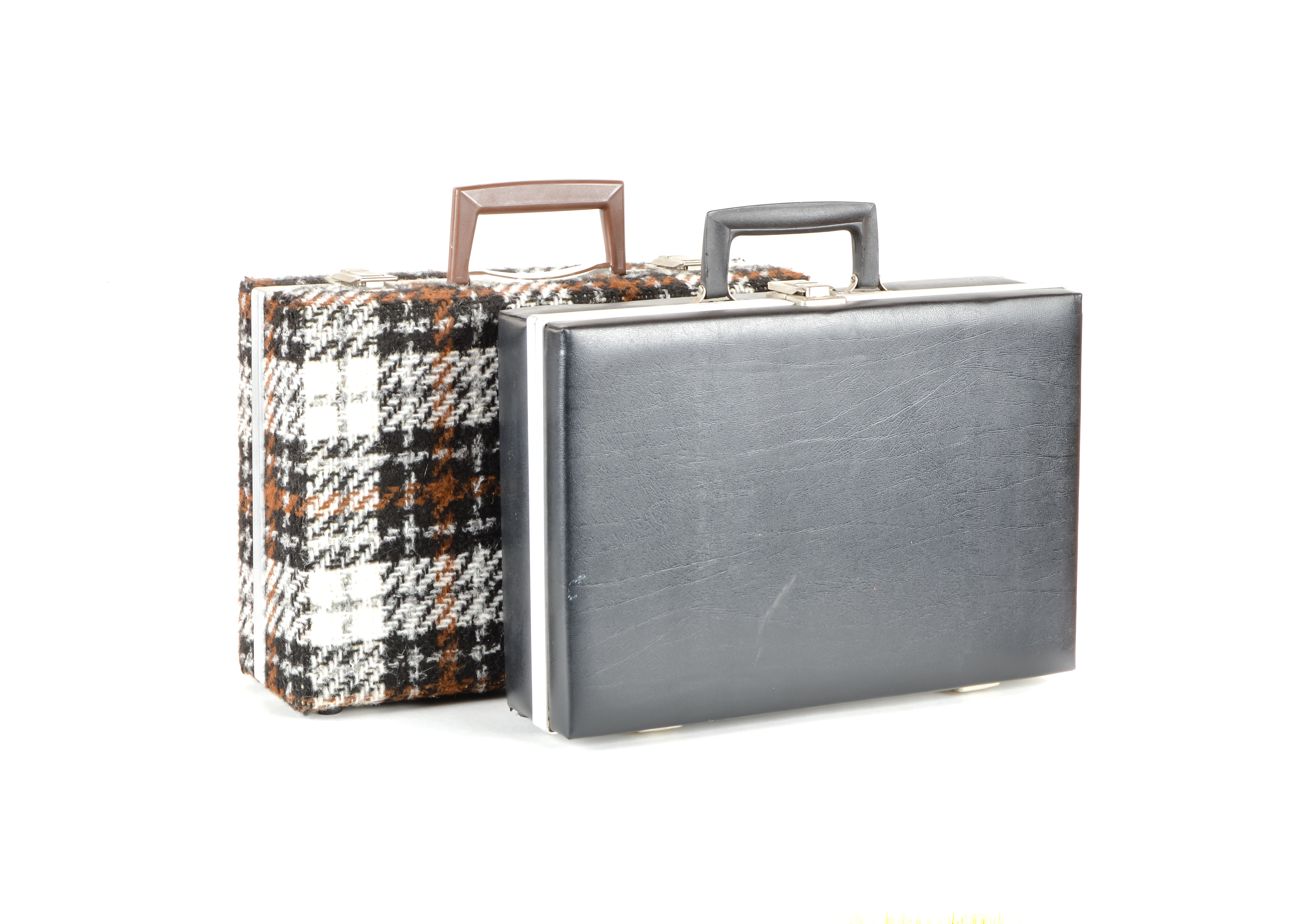 Pair of Vintage Plaid Wool and Vinyl Cassette Cases