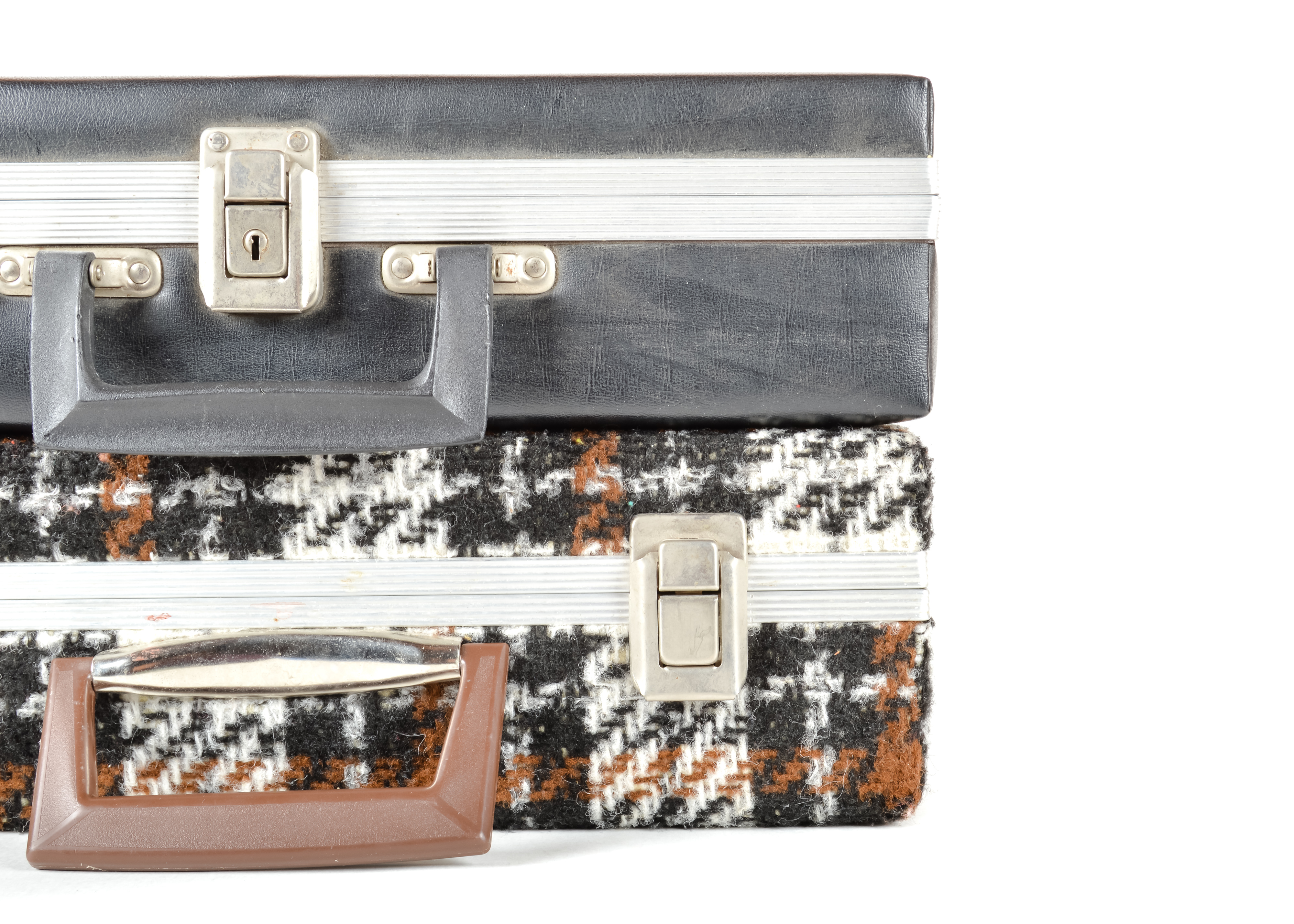 Pair of Vintage Plaid Wool and Vinyl Cassette Cases