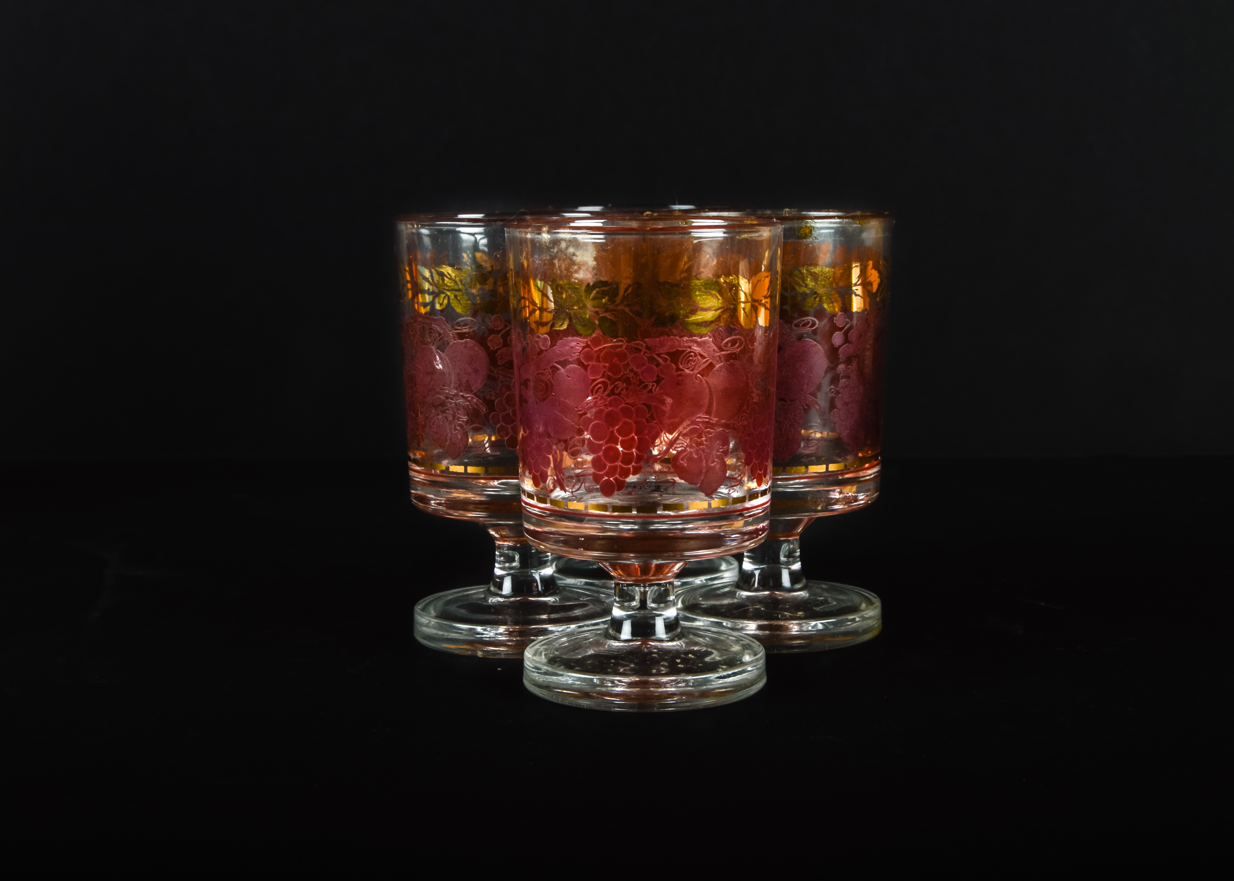 Purple and Gold Decanter and Shot Glass Set