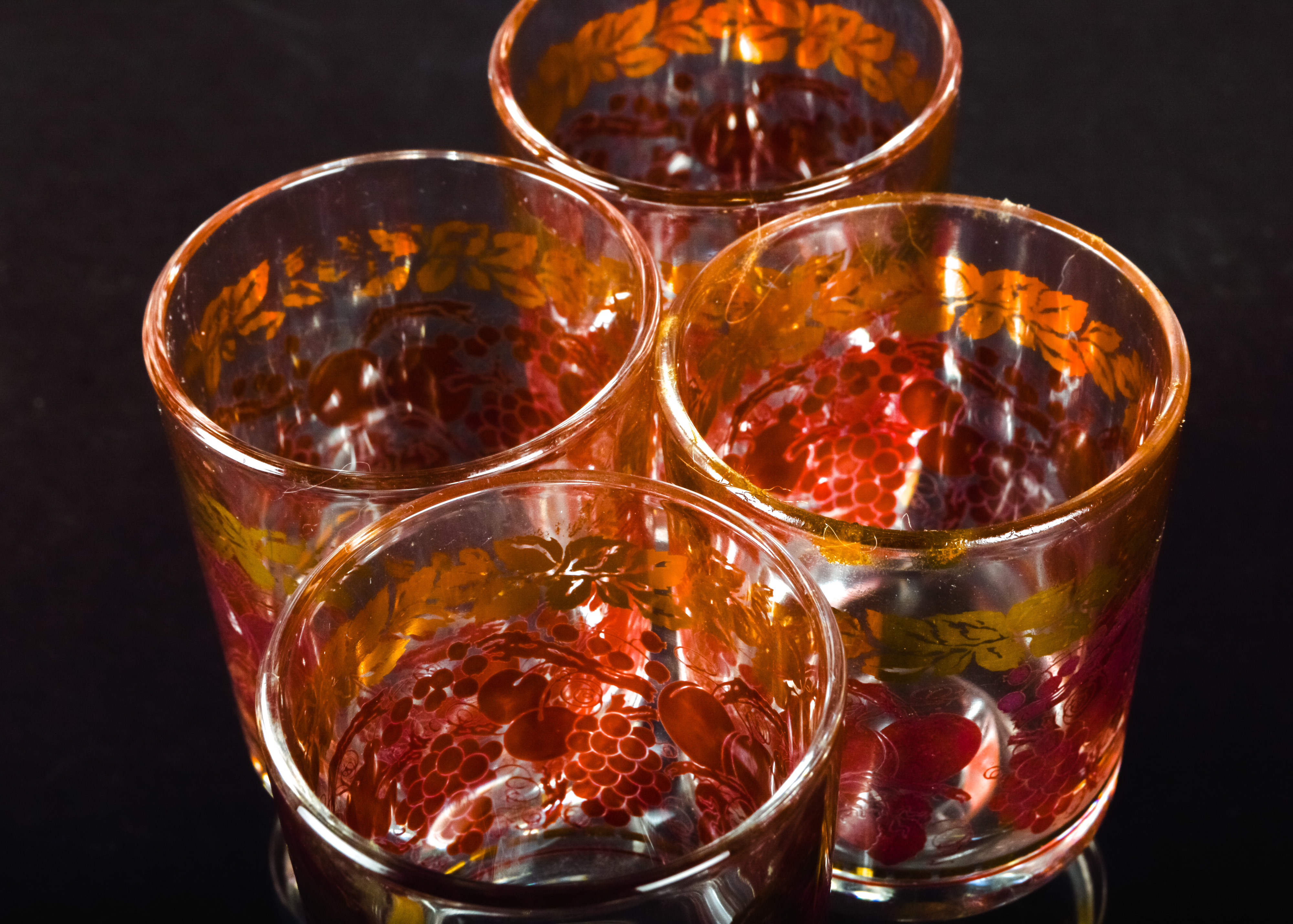 Purple and Gold Decanter and Shot Glass Set