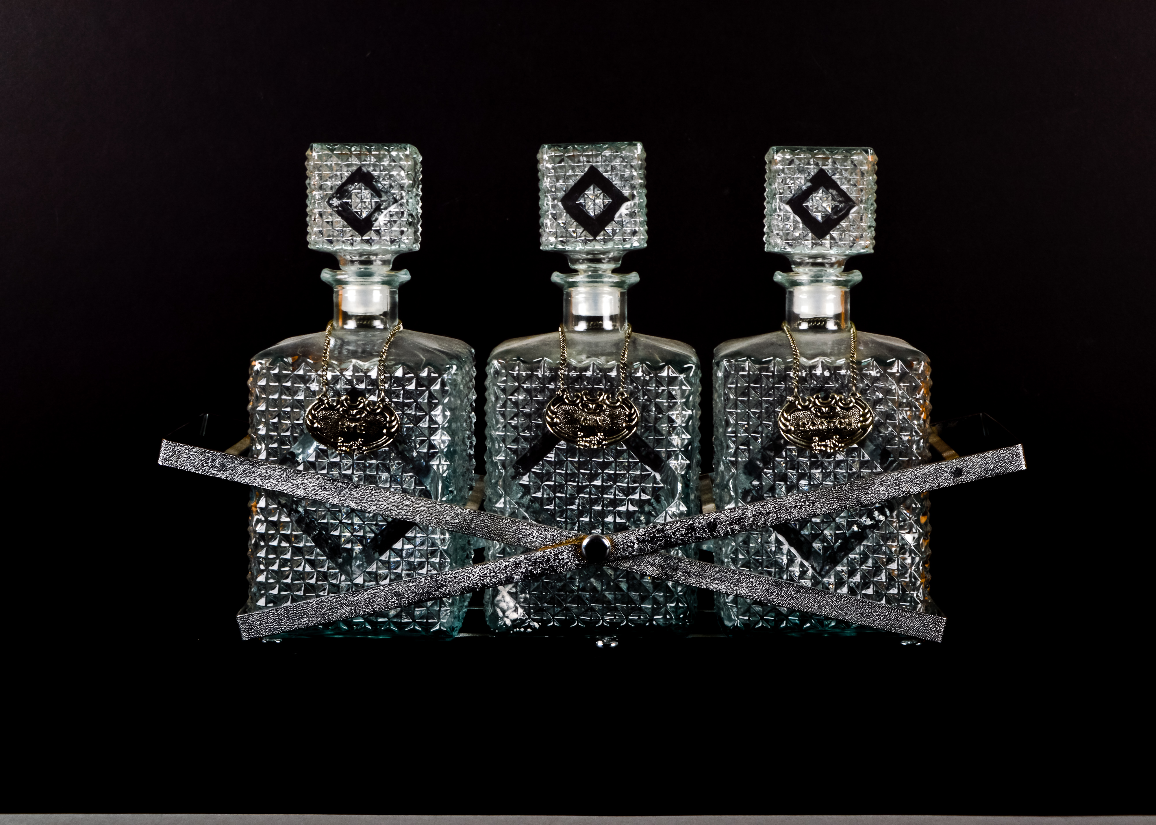 Three-Piece Cut Glass Decanter Set