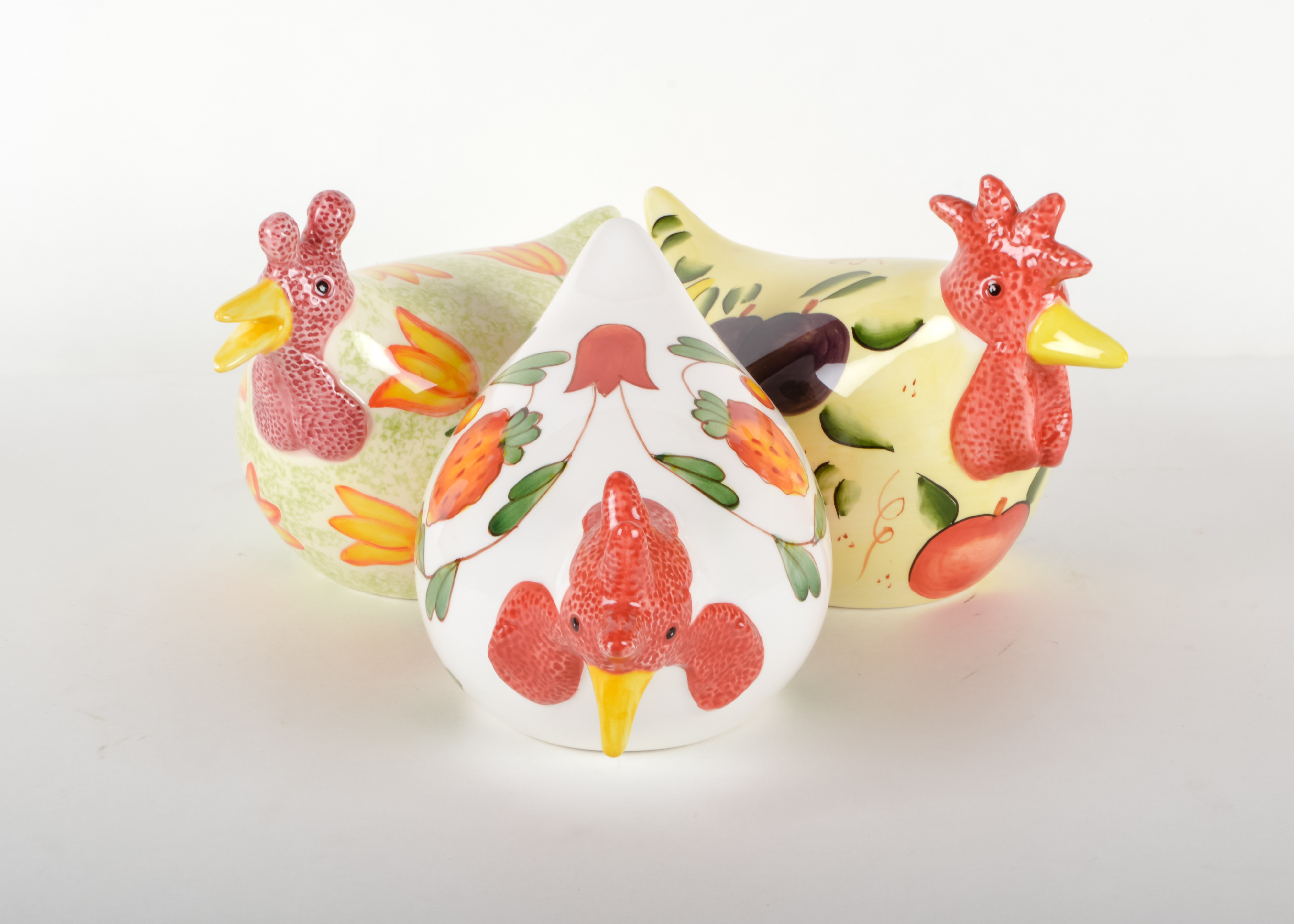 Trio of Ceramic Patterned Hens