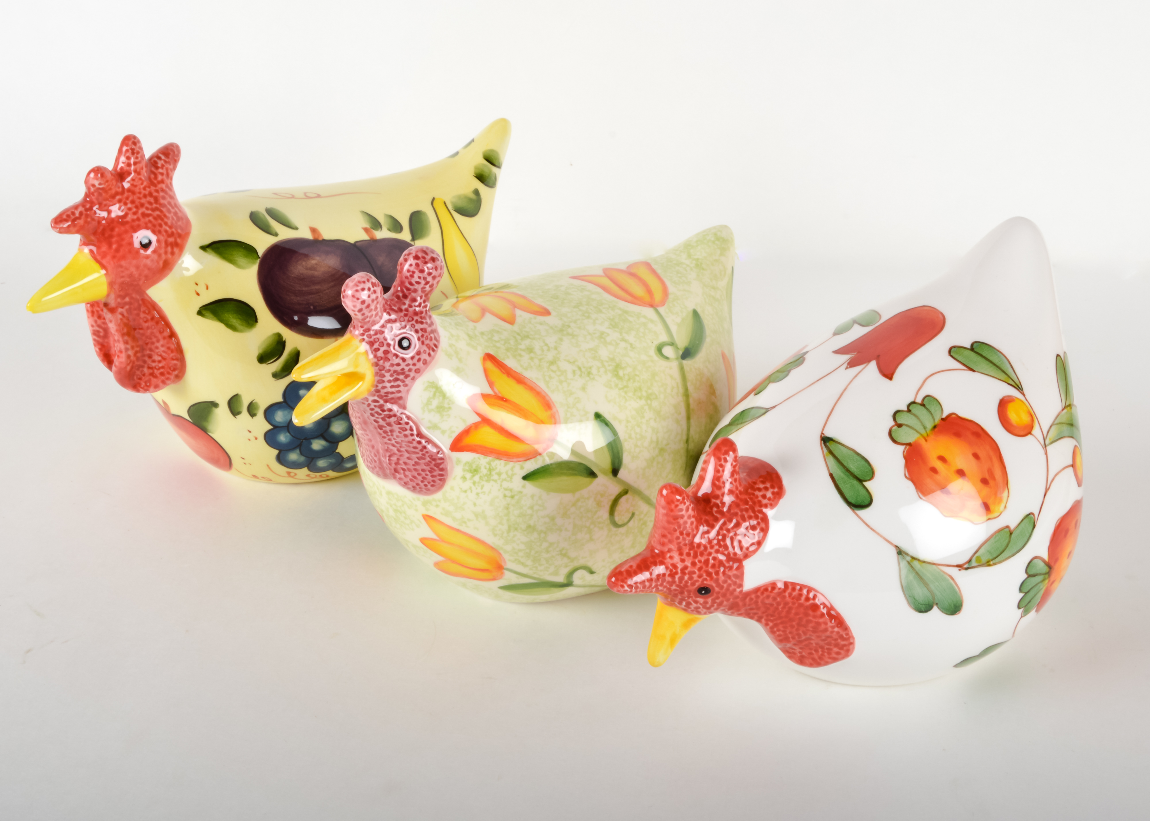 Trio of Ceramic Patterned Hens
