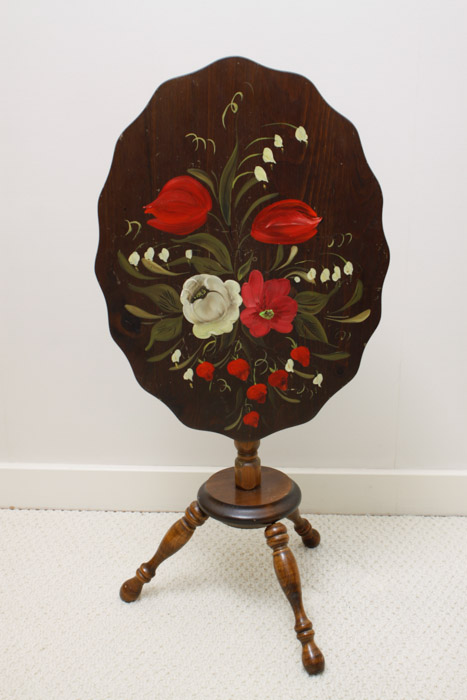 Mary Walborn Handpainted Tea Table and Novelty Maid Tray Stand