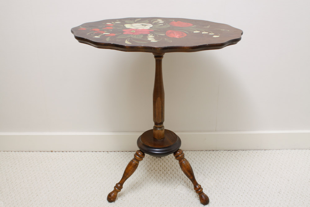 Mary Walborn Handpainted Tea Table and Novelty Maid Tray Stand