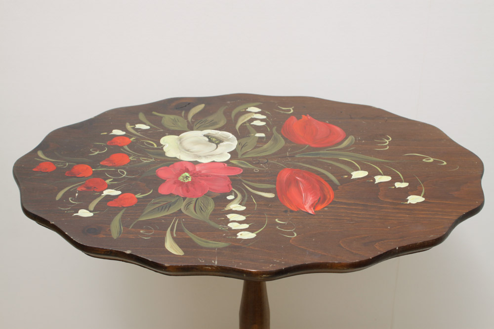 Mary Walborn Handpainted Tea Table and Novelty Maid Tray Stand