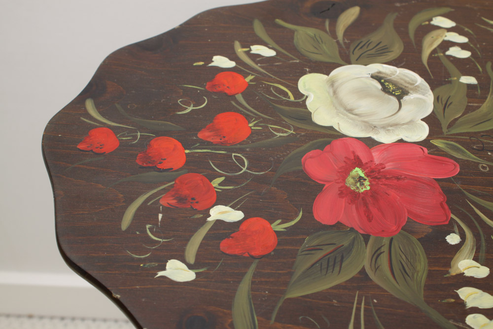 Mary Walborn Handpainted Tea Table and Novelty Maid Tray Stand