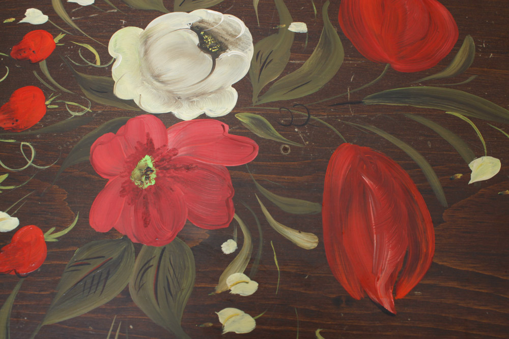 Mary Walborn Handpainted Tea Table and Novelty Maid Tray Stand