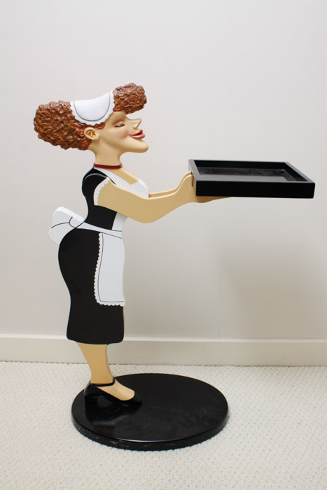 Mary Walborn Handpainted Tea Table and Novelty Maid Tray Stand