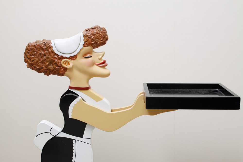 Mary Walborn Handpainted Tea Table and Novelty Maid Tray Stand