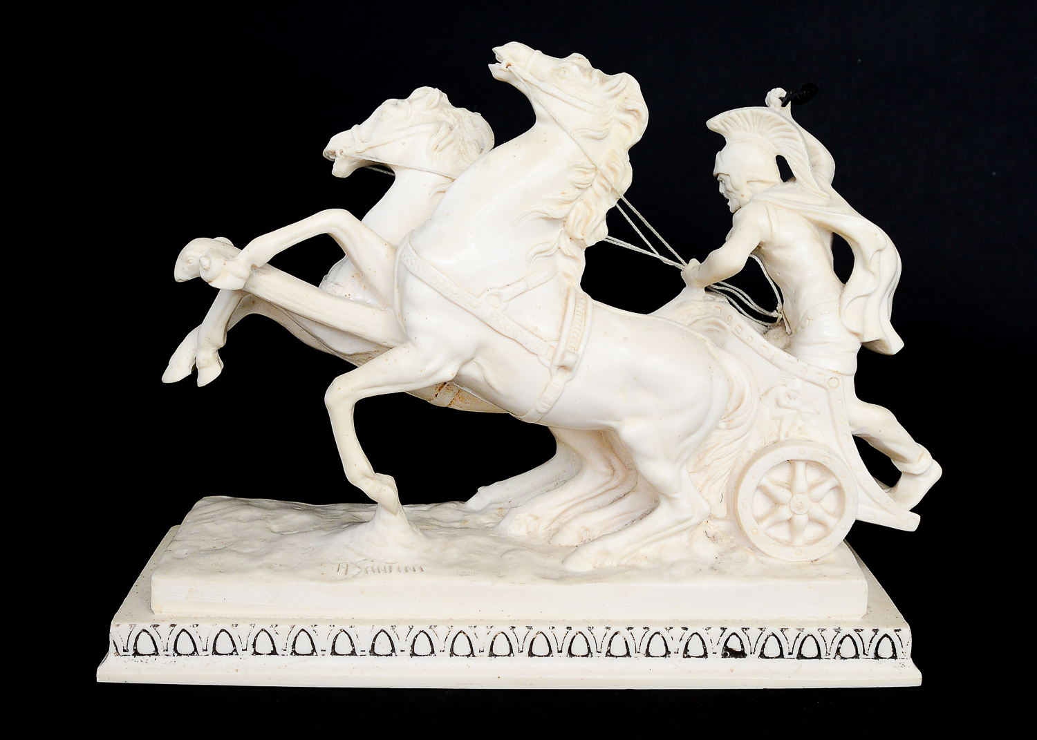 Amilcare Santini Italian Marble Roman Chariot Sculpture
