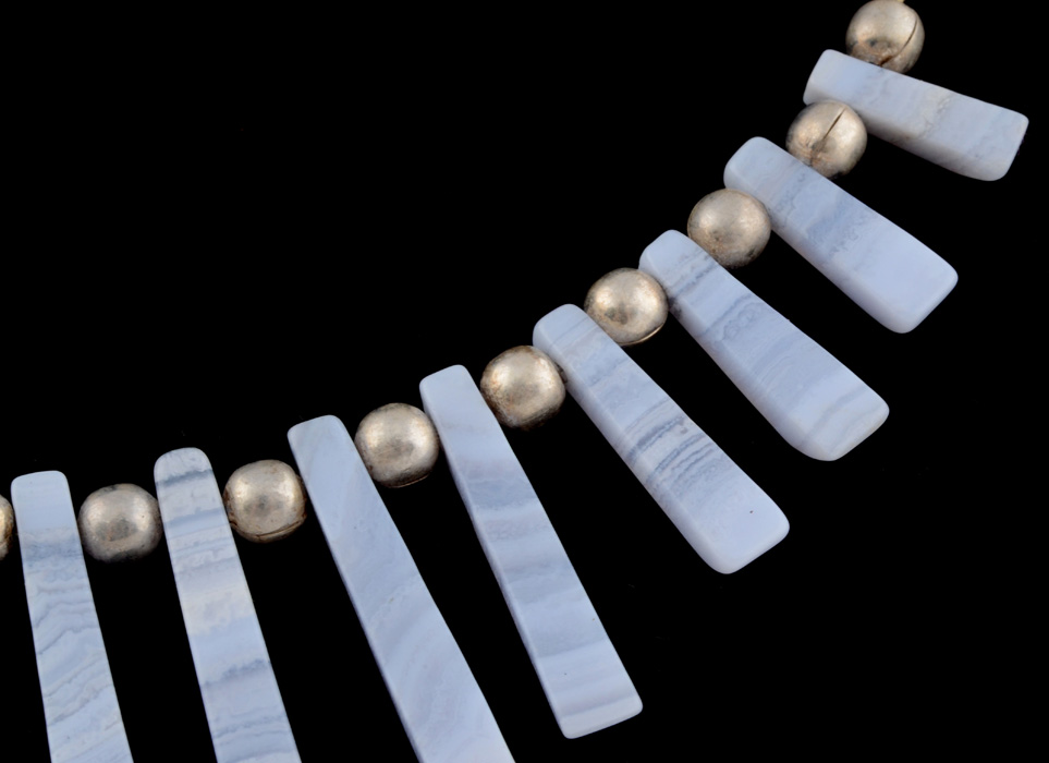 Blue Agate Necklace, Faux Coral Bracelet, and Loose Quartz Stone