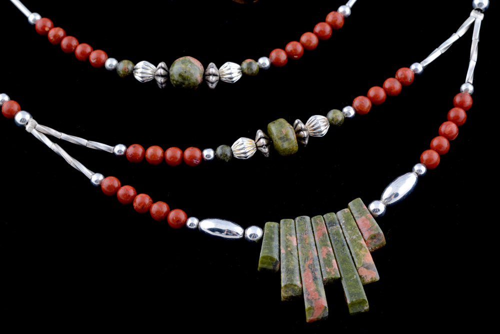 Unakite and Agate Stone Three-Piece Parure Set