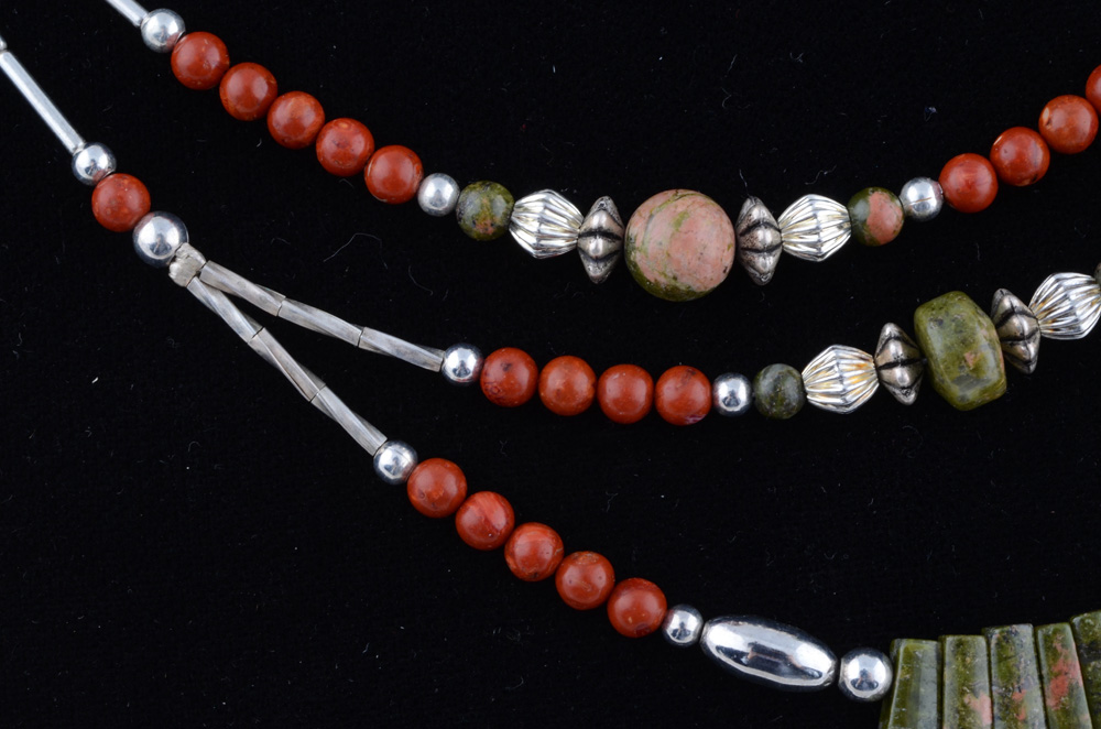 Unakite and Agate Stone Three-Piece Parure Set
