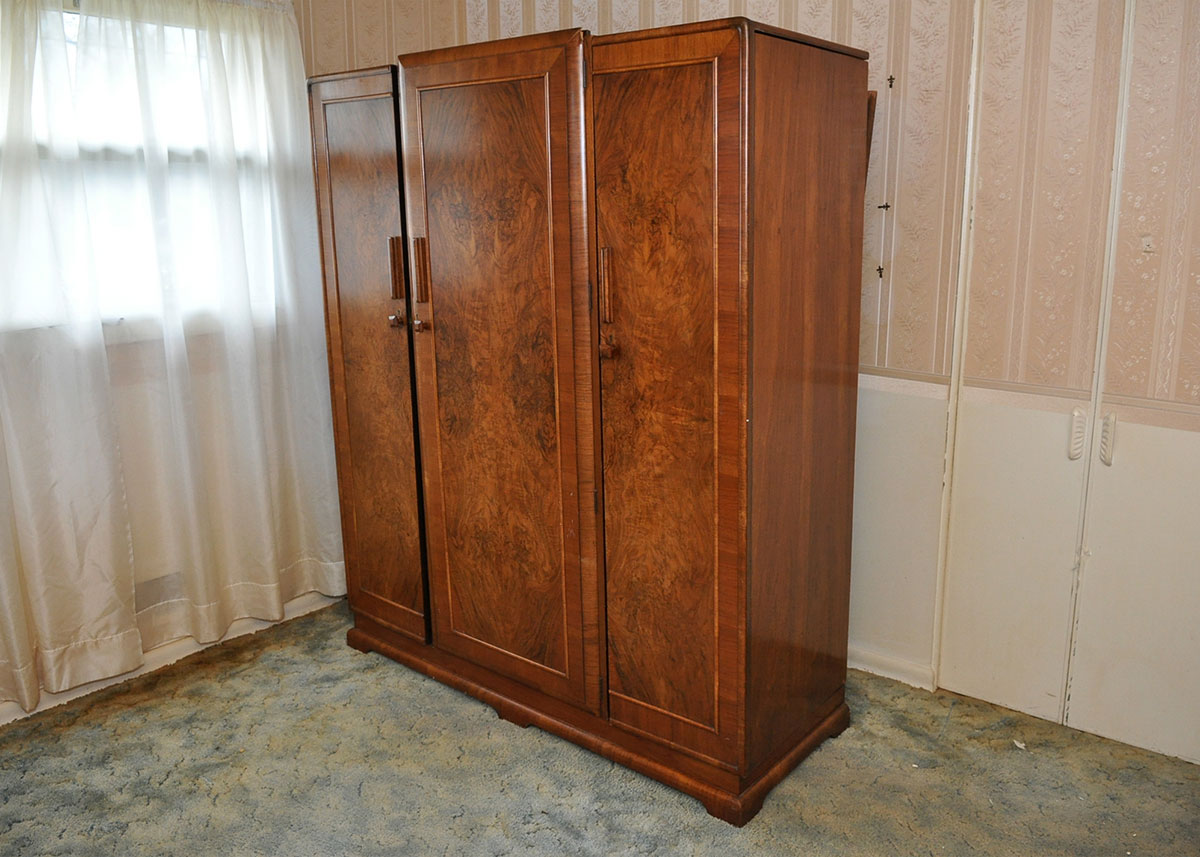 Vintage Art Deco Burlwood Triple Wardrobe by Excelsall