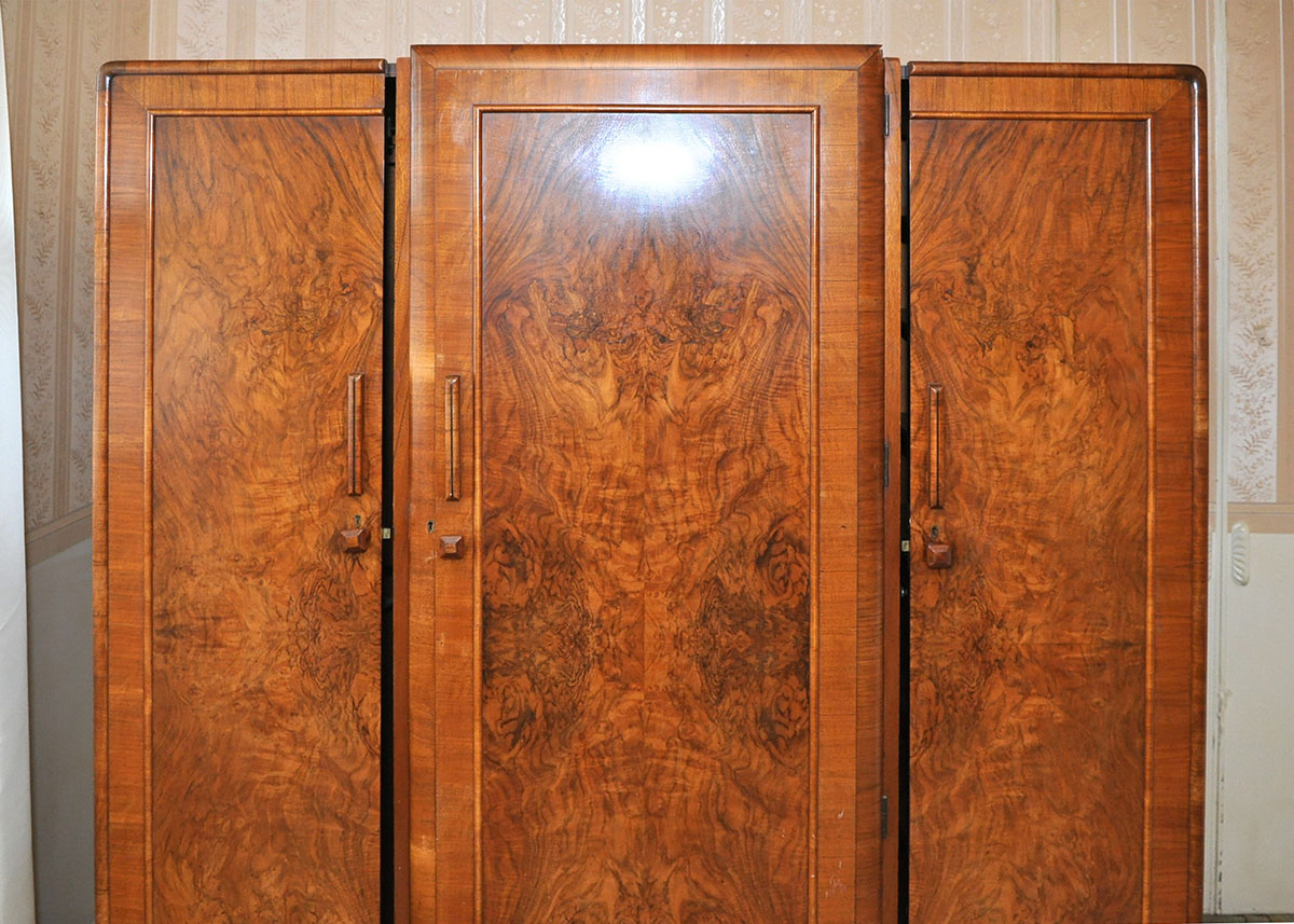 Vintage Art Deco Burlwood Triple Wardrobe by Excelsall
