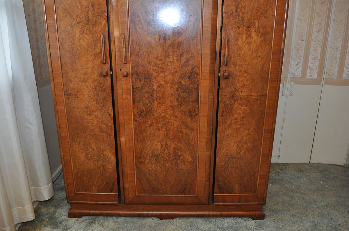 Vintage Art Deco Burlwood Triple Wardrobe by Excelsall