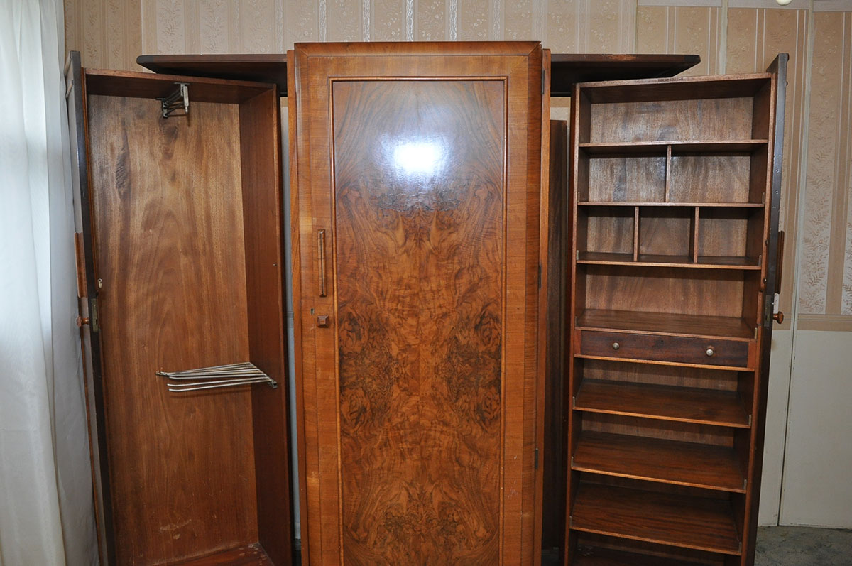 Vintage Art Deco Burlwood Triple Wardrobe by Excelsall