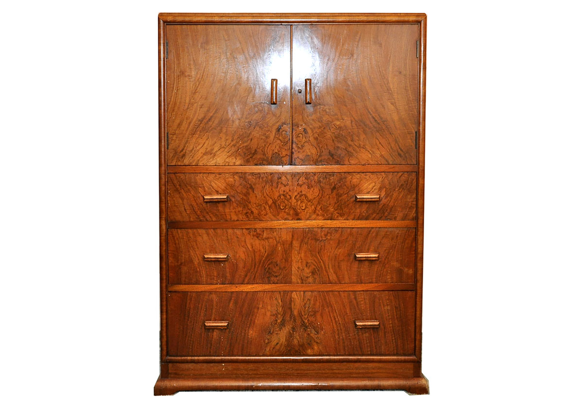 Vintage Art Deco Gentleman's Chest with Burled Wood Veneers