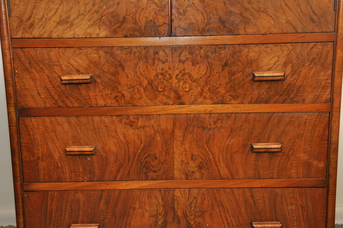 Vintage Art Deco Gentleman's Chest with Burled Wood Veneers