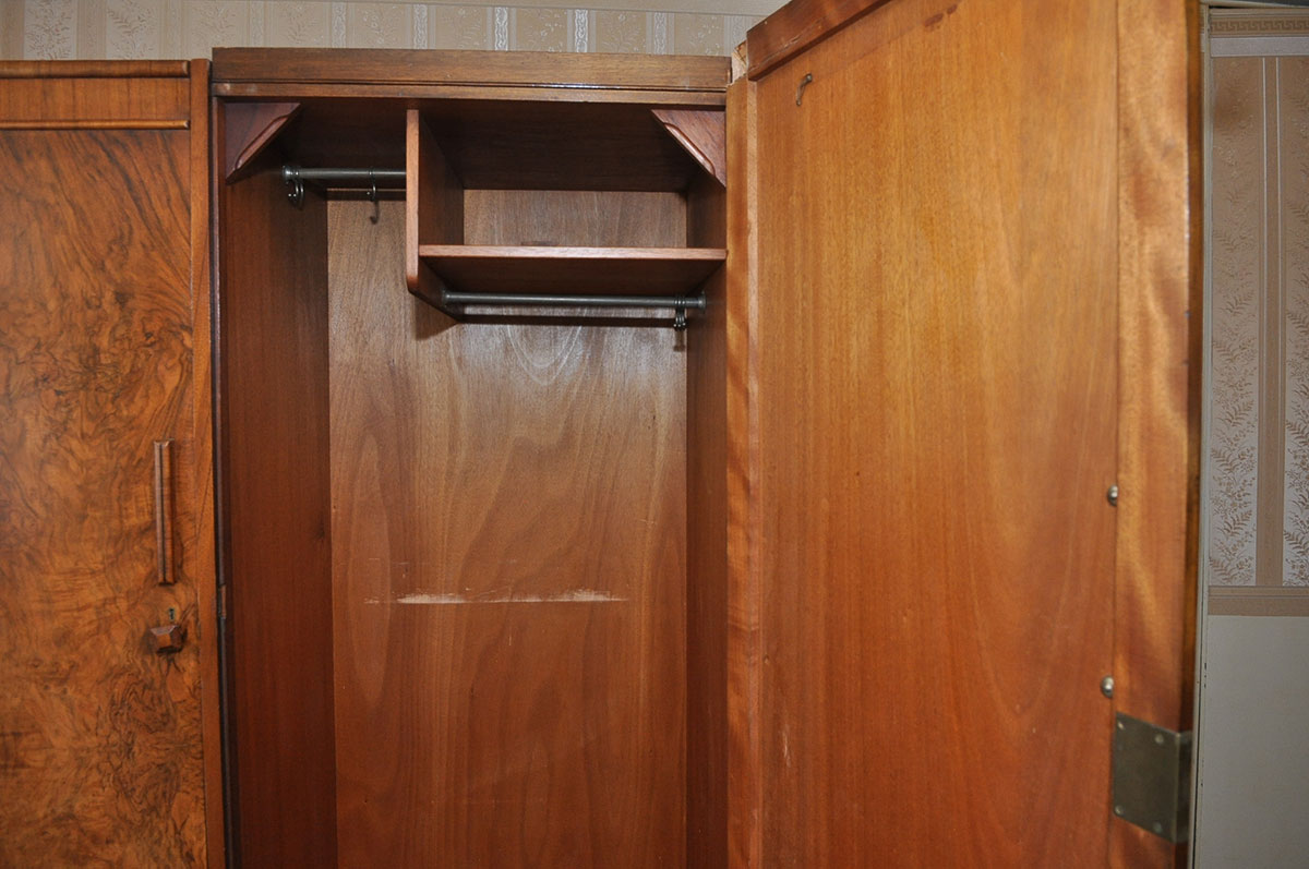 Vintage Art Deco Burlwood Triple Wardrobe by Excelsall