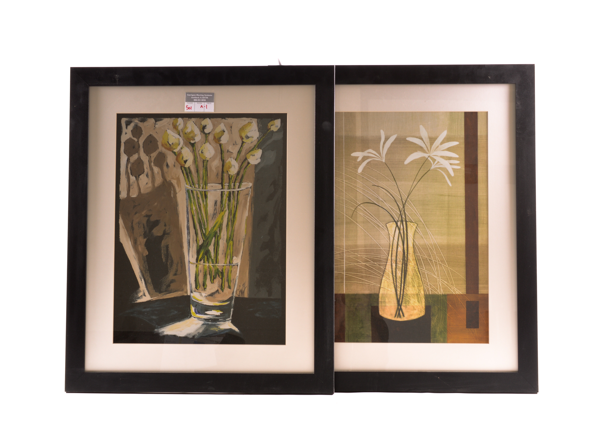 Pair of Large Modern Decorative Prints Featuring Flowers