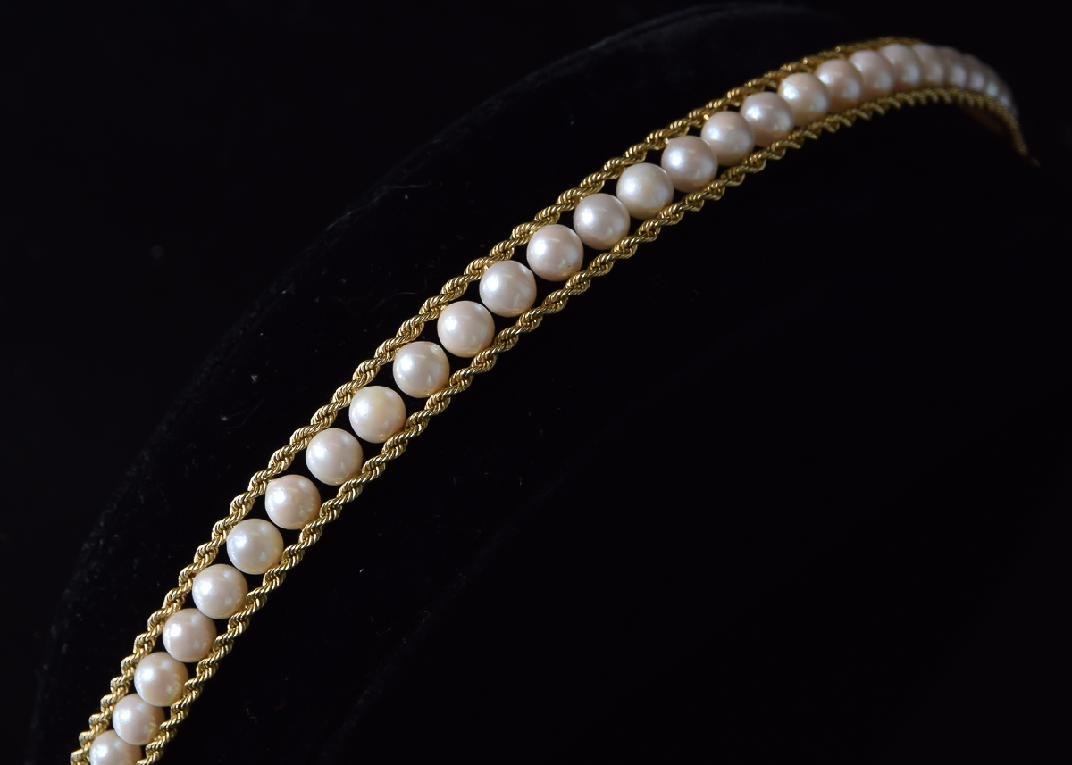 14K Yellow Gold Cultured Pearl Bracelet