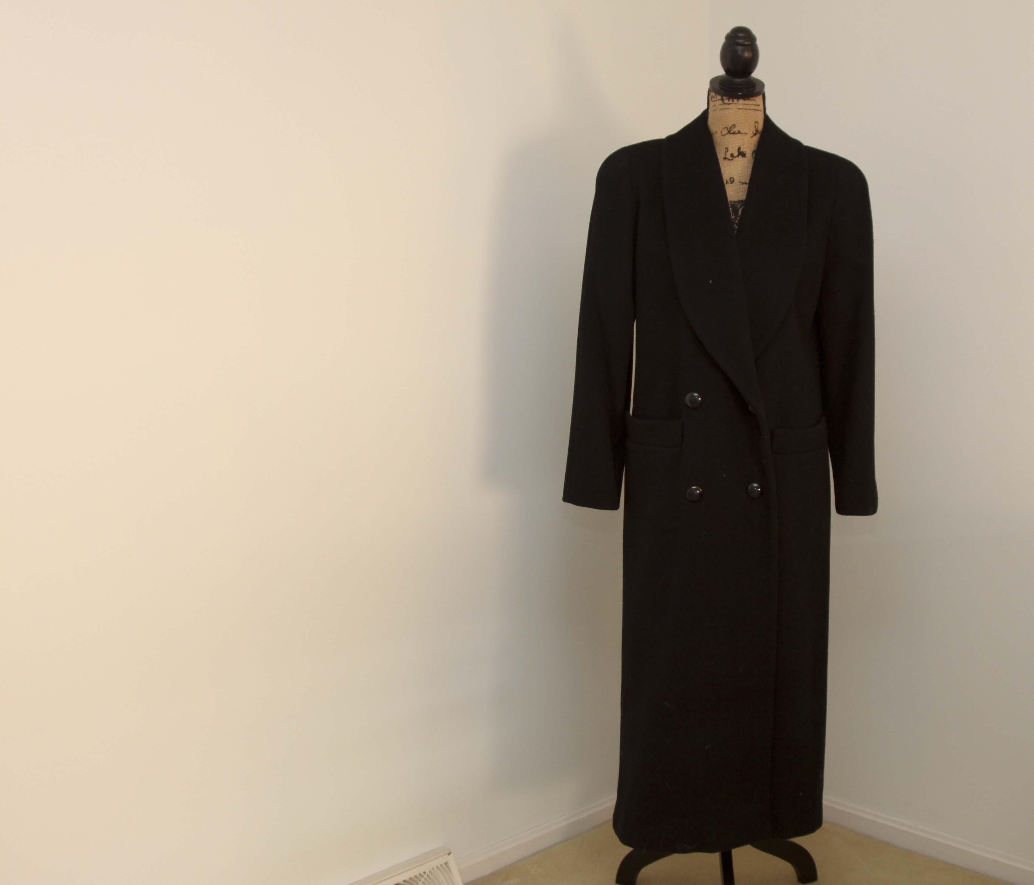 Vintage Christian Dior Black Wool Full Length Coat