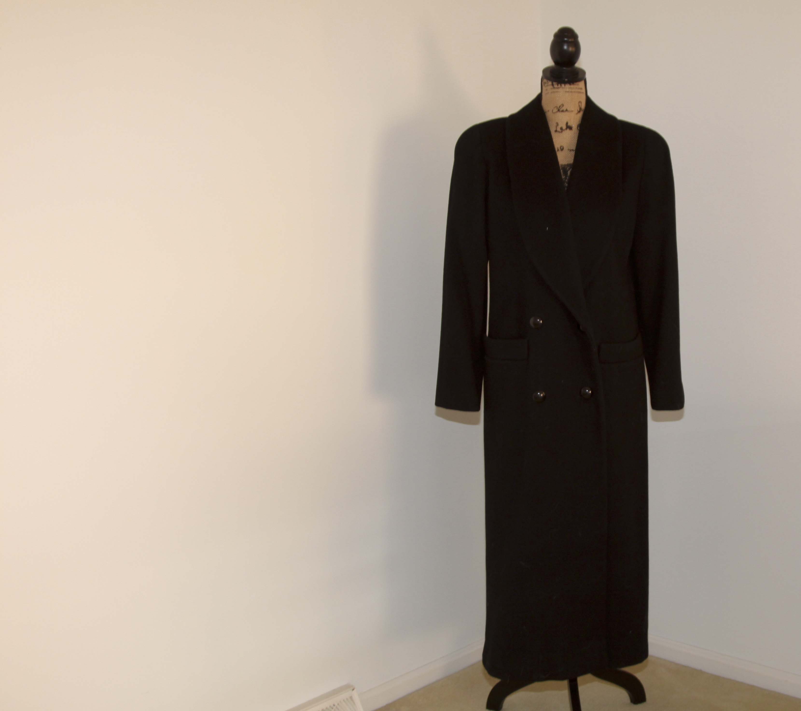 Vintage Christian Dior Black Wool Full Length Coat