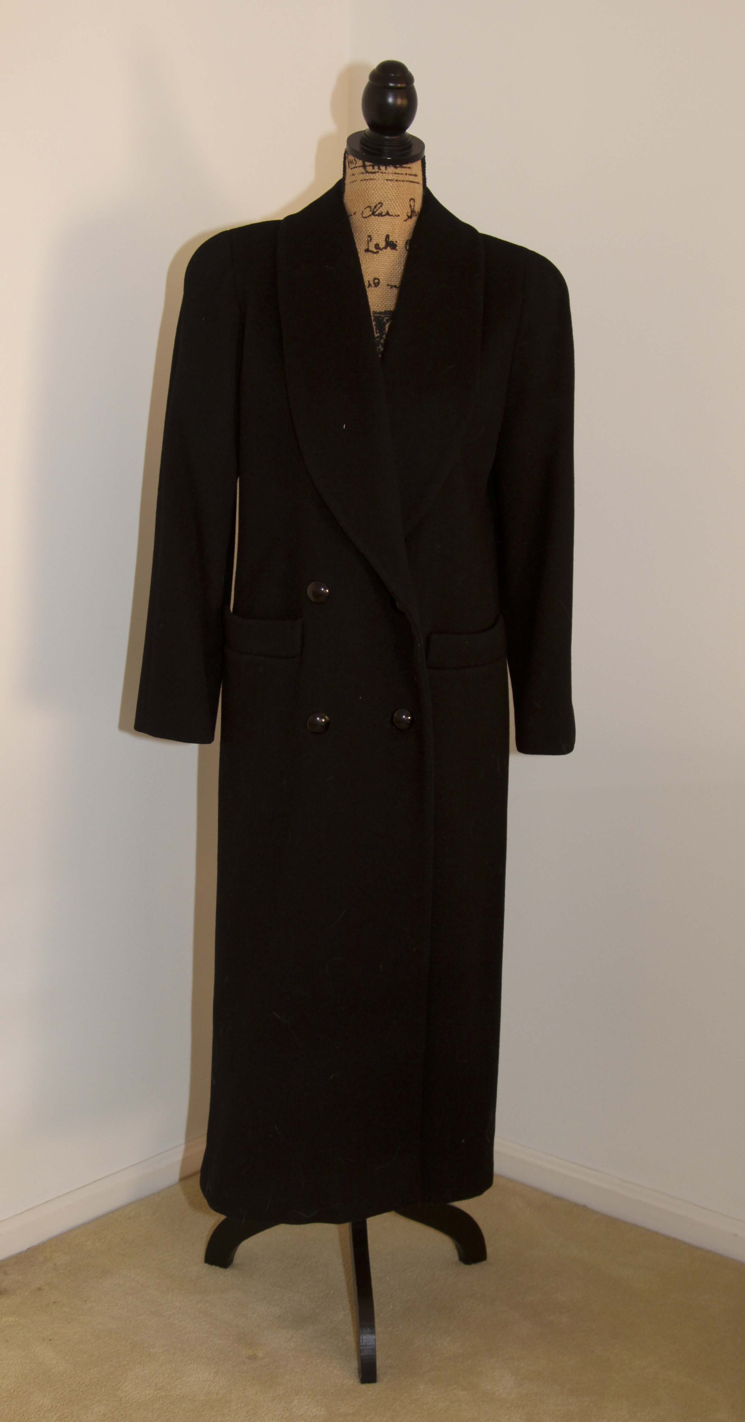 Vintage Christian Dior Black Wool Full Length Coat