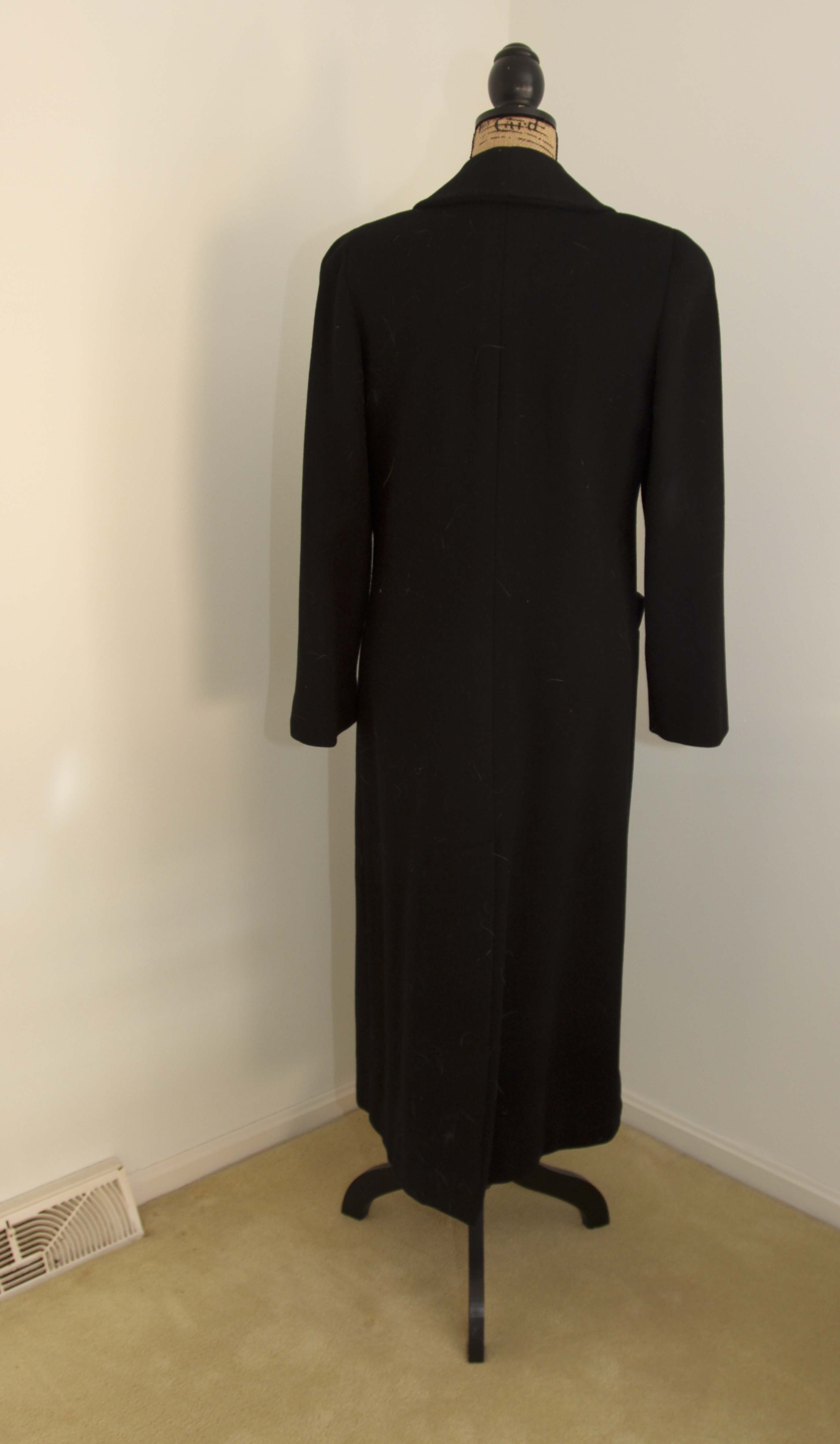Vintage Christian Dior Black Wool Full Length Coat