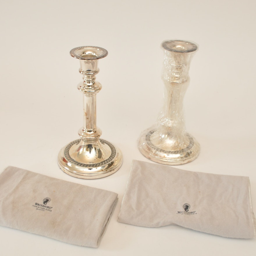 Waterford Silver Plate Gadroon Candlesticks